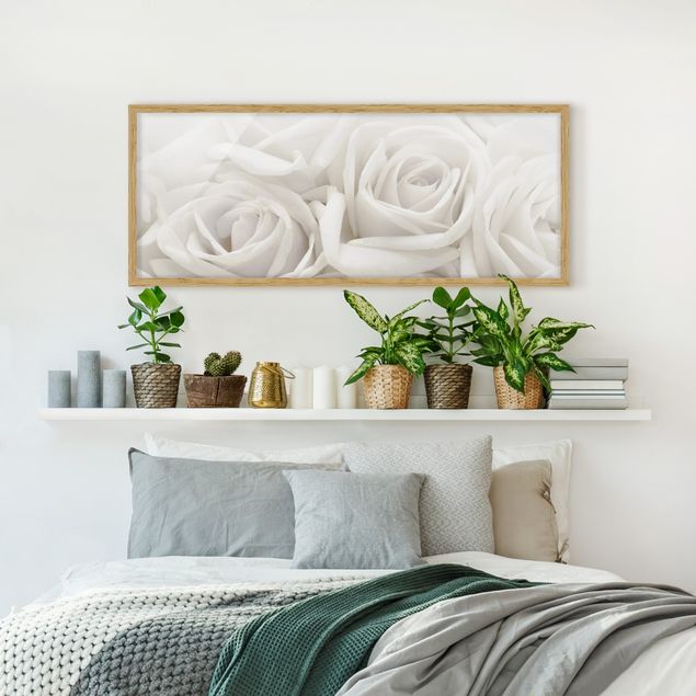 Poster con cornice - Rose Bianche - Panorama formato orizzontale