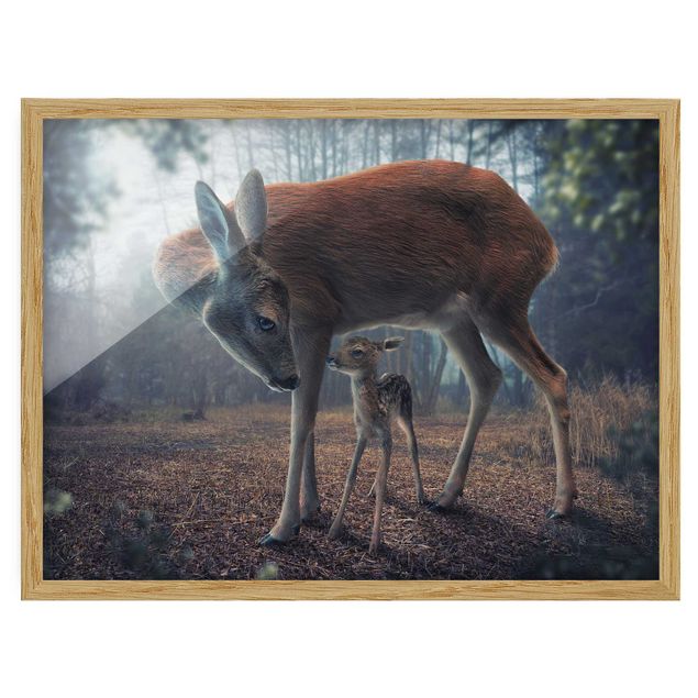 Poster con cornice - Mother And Fawn - Orizzontale 3:4