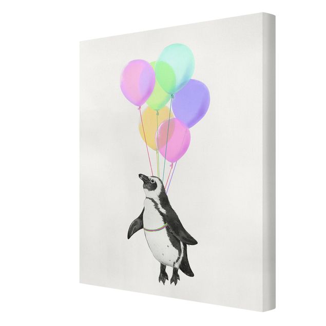 Quadri moderni per soggiorno Illustrazione - Pinguino Palloncini Pastello