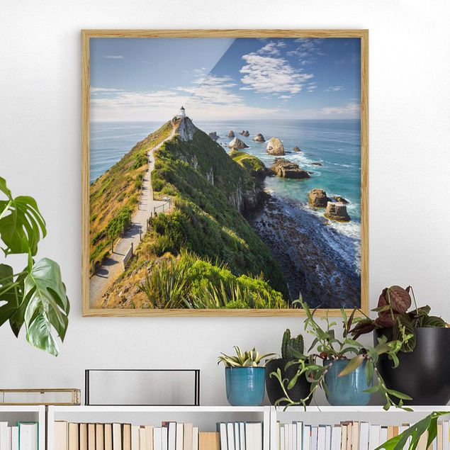 Poster con cornice - Nugget Point Lighthouse And Sea New Zealand - Quadrato 1:1