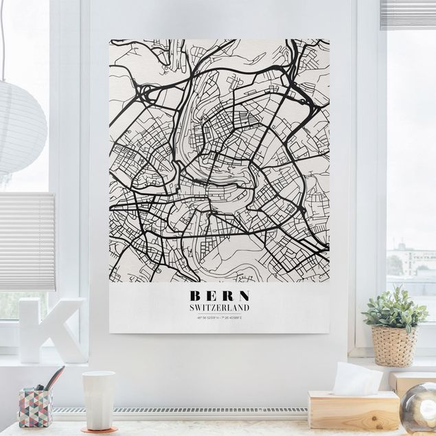 Stampa su tela bianco e nero Mappa di Berna - Classica