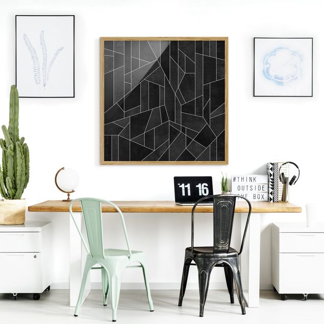 Poster con cornice - Bianco e nero geometrico Acquarello - Quadrato 1:1
