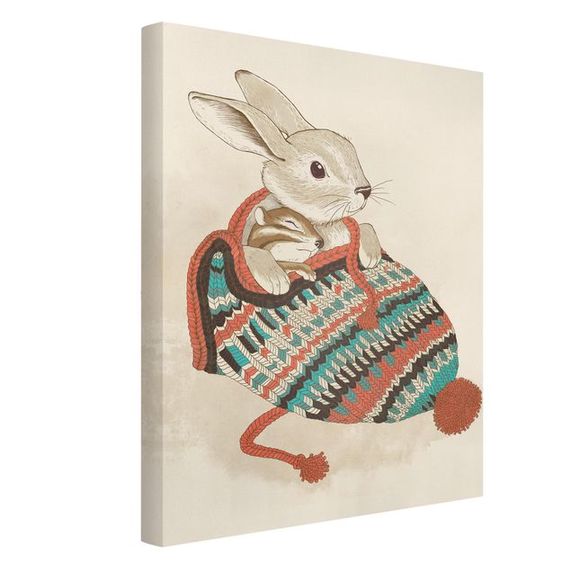 Quadro su tela animali Illustrazione - Coniglio Santander coccolone con cappello