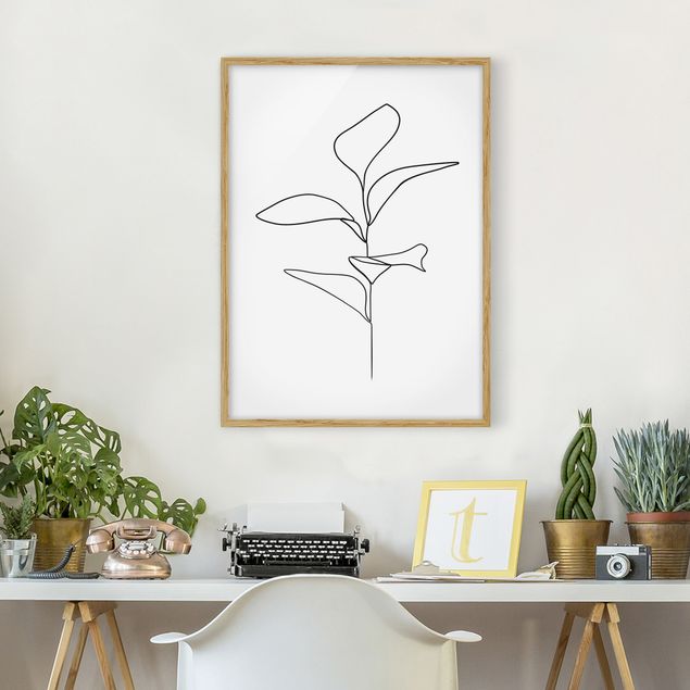Poster con cornice - Line Art foglie delle piante Bianco e nero - Verticale 4:3