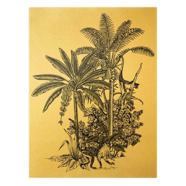 Riproduzione quadri su tela Illustrazione vintage - Scimmie e palme