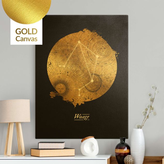 Quadro su tela oro - Segno zodiacale Bilancia in grigio e oro