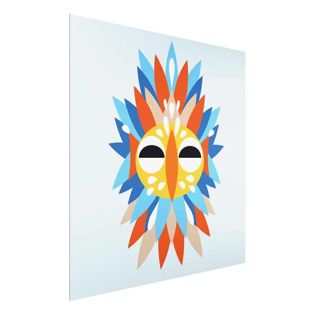 Quadro in vetro - Collage Mask Ethnic - Parrot - Quadrato 1:1