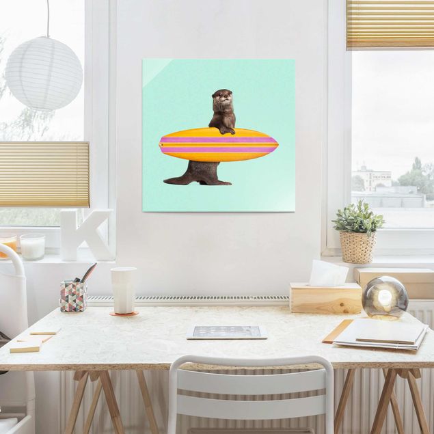 stampe animali Lontra con tavola da surf