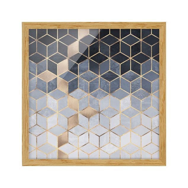 Poster con cornice - Bianco d'oro Geometria Blu - Quadrato 1:1