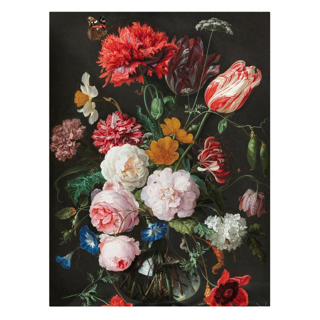 Stampa su tela Jan Davidsz De Heem - Natura morta con fiori in un vaso di vetro