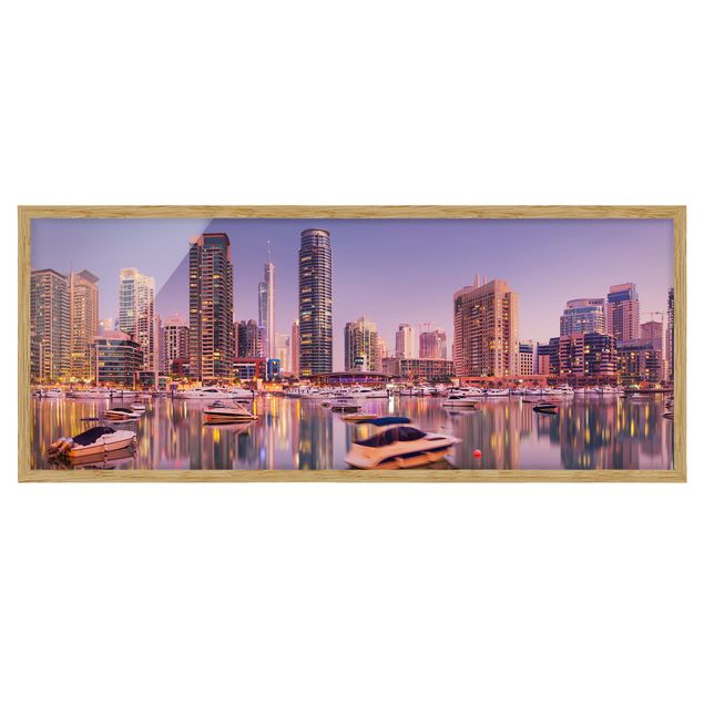 Poster con cornice - Dubai Skyline E Marina - Panorama formato orizzontale