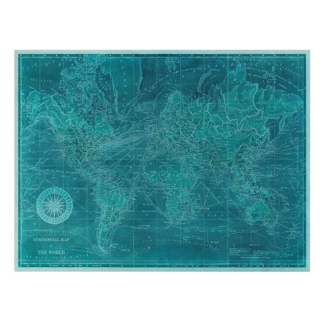 Stampa su tela - Vintage Mappa del mondo Azure - Orizzontale 3:4