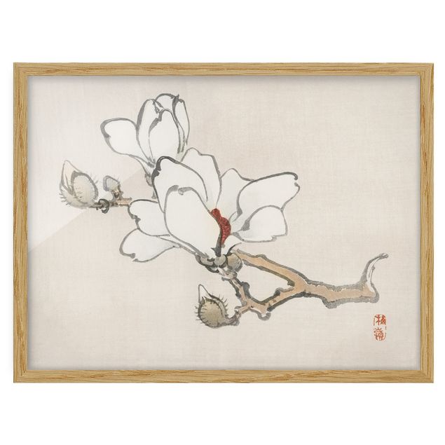 Poster con cornice - Asian Vintage Disegno White Magnolia - Orizzontale 3:4
