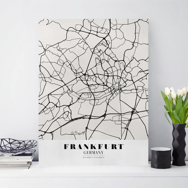 Stampa su tela bianco e nero Mappa di Francoforte - Classica