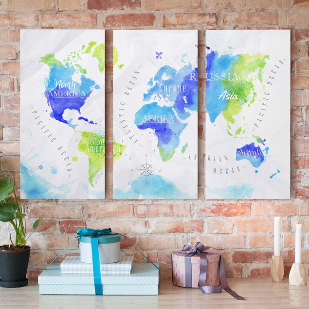 Riproduzione quadri su tela Mappa del mondo Acquerello Blu Verde
