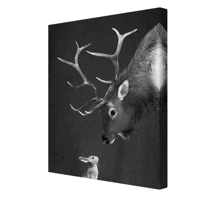 Quadro su tela animali Illustrazione - Cervo e Coniglio Disegno in bianco e nero