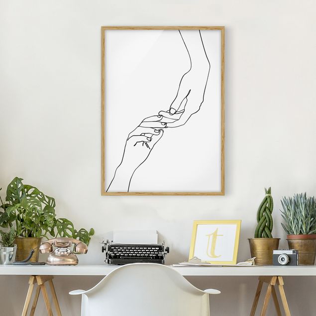 Poster con cornice - Linea Mani d'arte Toccando Bianco e nero - Verticale 4:3