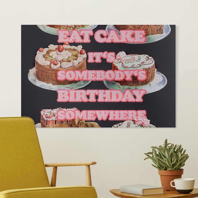 Tele con scritte Mangia la torta È il compleanno