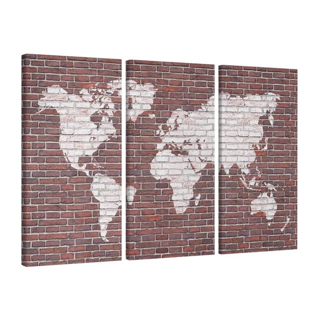 Stampa su tela 3 parti - Brick world map - Verticale 2:1