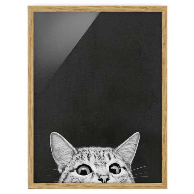 Poster con cornice - Illustrazione Gatto Bianco e nero Disegno - Verticale 4:3