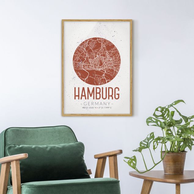 Poster con cornice - Hamburg City Map - Retro - Verticale 4:3