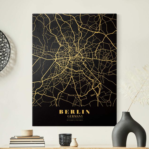 Mappamondo su tela Mappa della città di Berlino - Nero classico