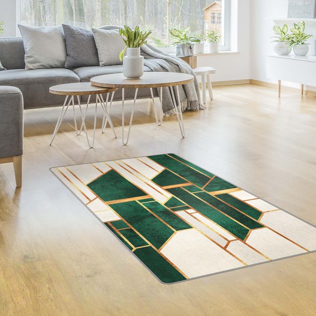 Tappeti moderni soggiorno Geometria in smeraldo e oro