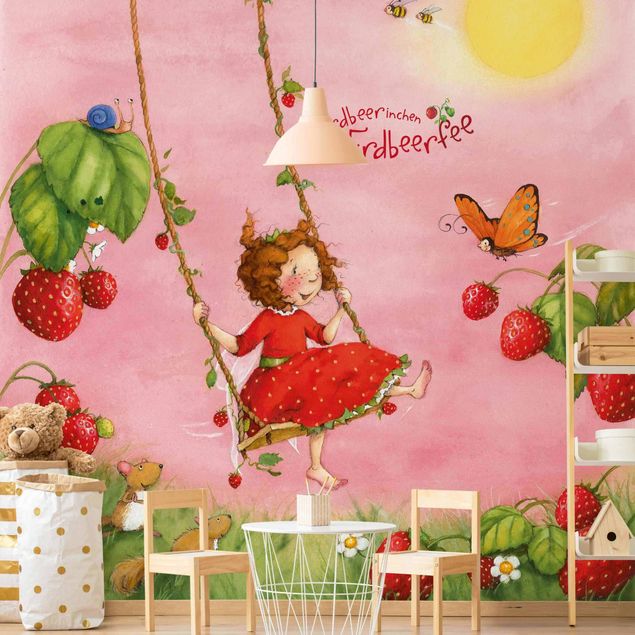 carta da parati effetto acquerello The Strawberry Fairy - L'altalena dell'albero