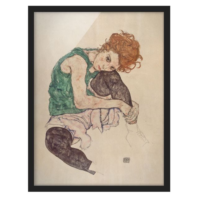 Poster con cornice - Egon Schiele - Donna seduta con il ginocchio sollevato - formato verticale 4:3