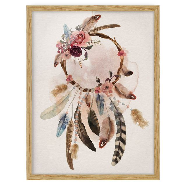 Poster con cornice - Dream Catcher With Roses And Feathers - Verticale 4:3