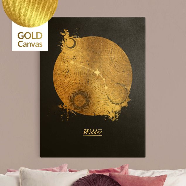Quadro su tela oro - Segno zodiacale Ariete in grigio e oro