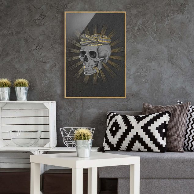 Poster con cornice - Illustrazione Cranio e serpente Black Gold - Verticale 4:3