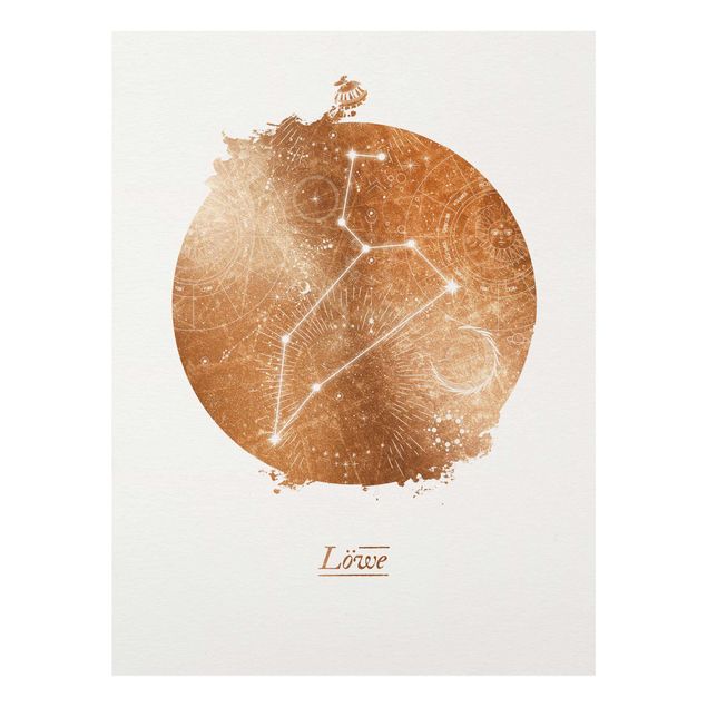 Quadro in vetro - Segno zodiacale Leone d'oro - Verticale 4:3