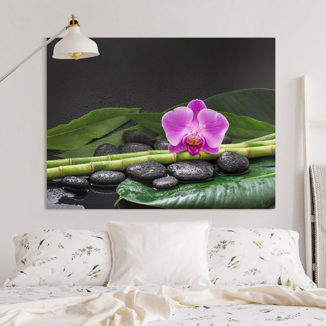 Quadri su tela con orchidee Bambù verde con fiore di orchidea