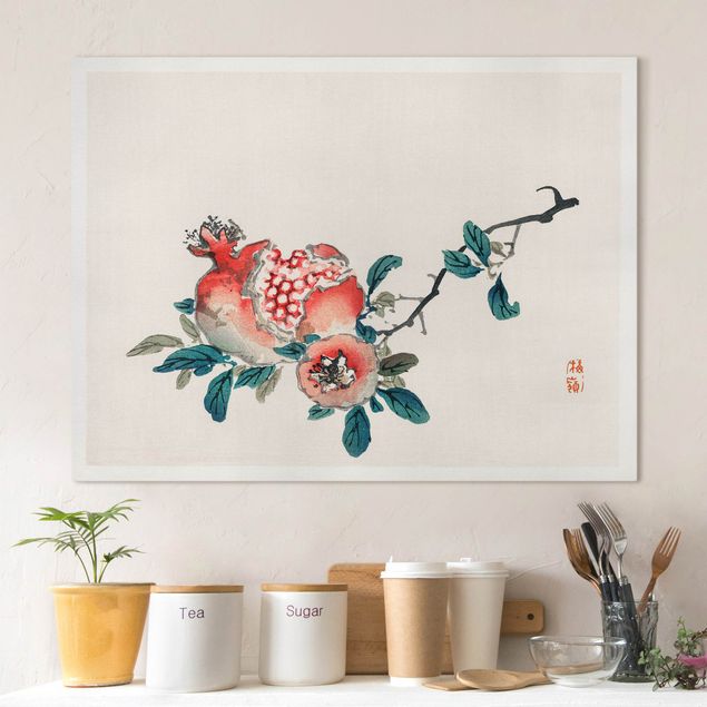 Quadro su tela fiori Disegno vintage asiatico Melograno