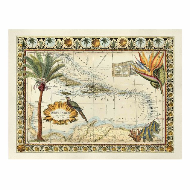 Stampa su tela - Vintage Tropical Mappa West India - Orizzontale 3:4