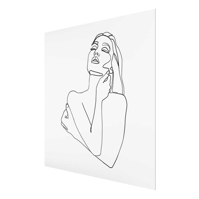 Quadro in vetro - Line Art Torso della donna Bianco e nero - Quadrato 1:1