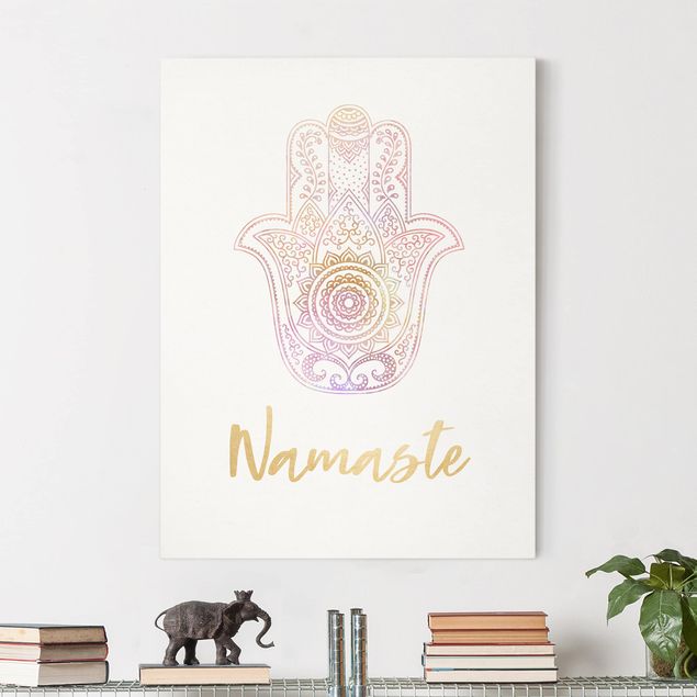 Quadri con disegni Mano Hamsa - Illustrazione Namaste Oro Rosa Chiaro