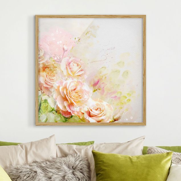 Poster con cornice - Watercolor Roses Composition - Quadrato 1:1