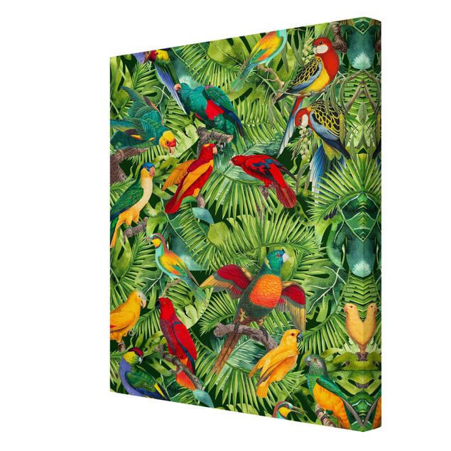 Canvas Bilderwelten Stampa su Tela Colorato Collage Parrot in The Jungle 30 x 40cm 
