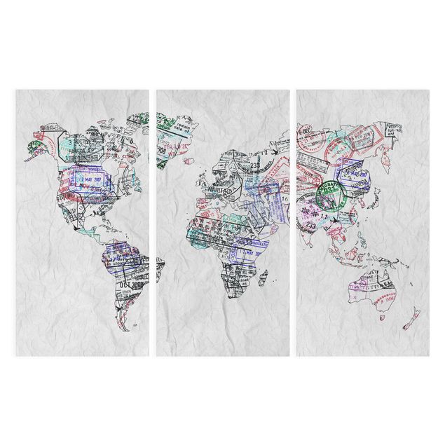 Stampa su tela 3 parti - Passport stamp world map - Verticale 2:1