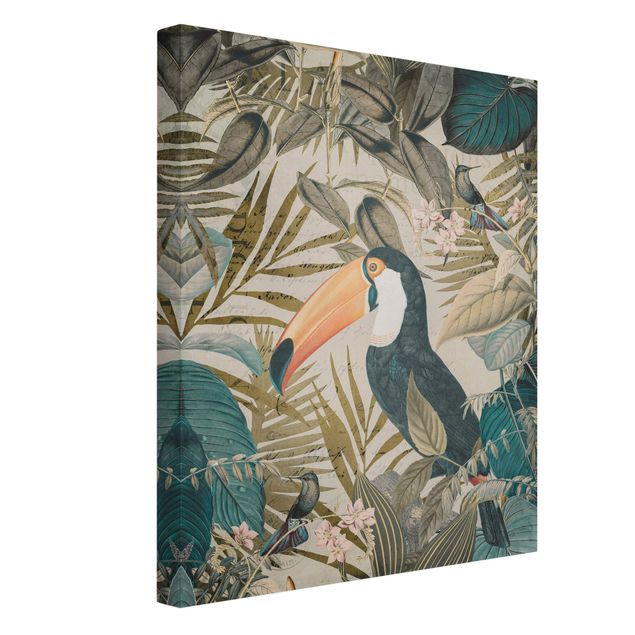 Riproduzioni su tela Collage vintage - Tucano nella giungla