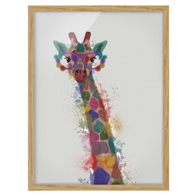 Poster con cornice - Arcobaleno Splash Giraffe - Verticale 4:3