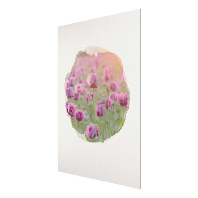 Quadro in vetro - Acquarelli - Viola di papavero fiori di prato in primavera - Verticale 4:3