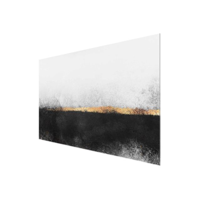 Quadro in vetro - Estratto Golden Horizon Bianco e nero - Orizzontale 2:3