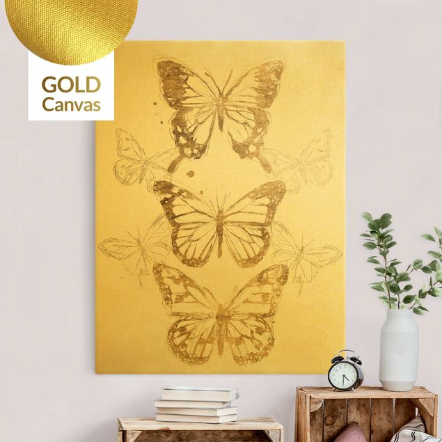 Stampa su tela oro Composizione di farfalle in oro I