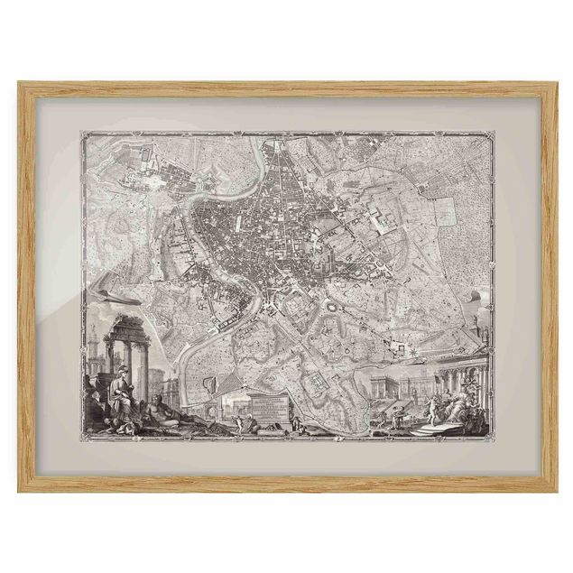 Poster con cornice - Vintage Mappa Roma - Orizzontale 3:4