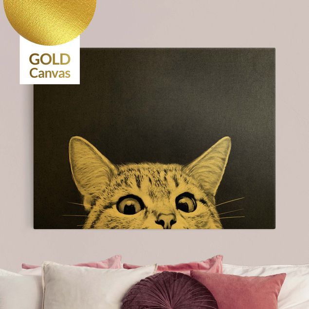 Stampa su tela oro Illustrazione - Gatto Disegno in bianco e nero