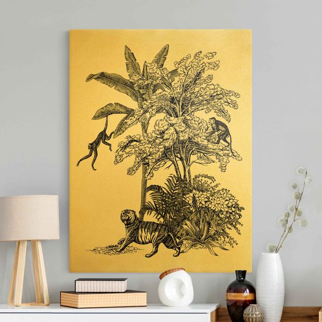 Stampe su tela fiori Illustrazione vintage - Scimmie arrampicatrici