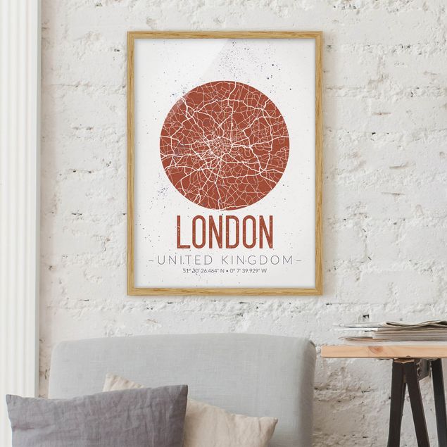 Poster con cornice - London City Map - Retro - Verticale 4:3